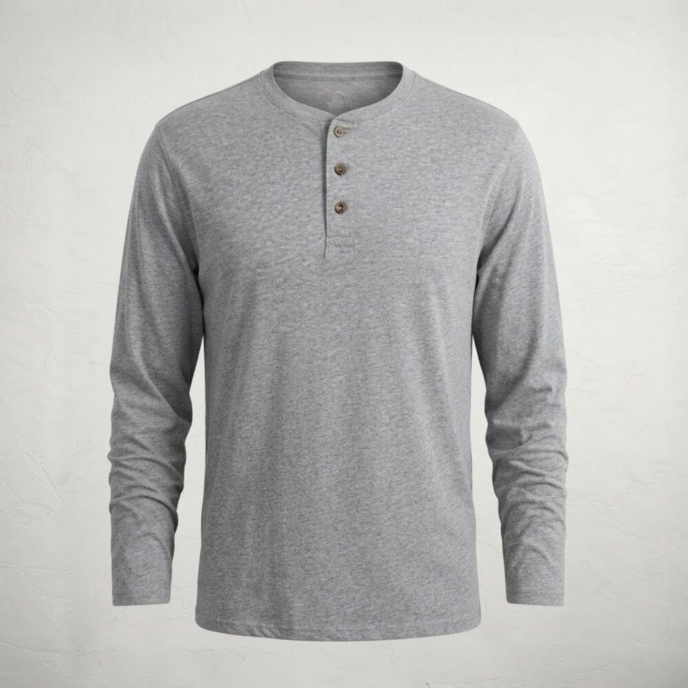 L.L. Bean Gray Long Sleeve Henley Shirt Size L-Tall